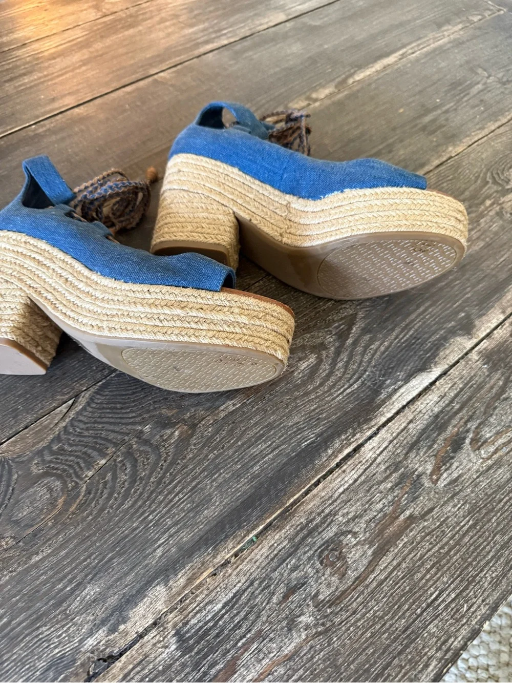Tory Burch Women’s  Blue Lace-Up Espadrille Wedge Sandals